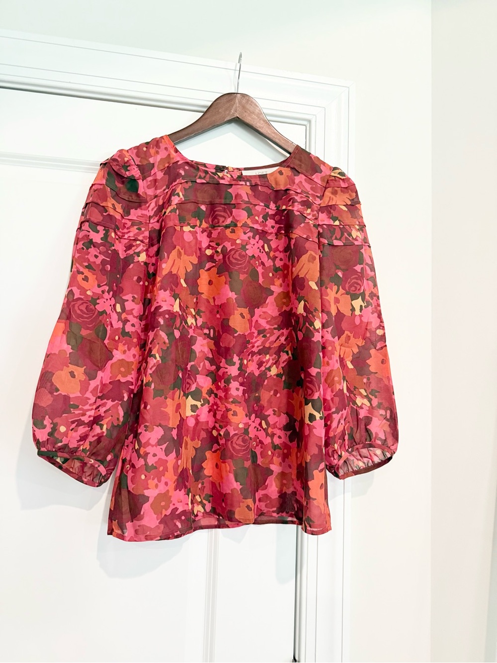 LOFT Floral Pintucked Blouse in Pink and Orange